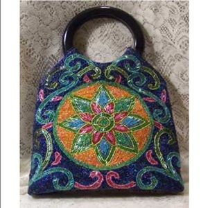 Floral Beaded Handbag (Blue)